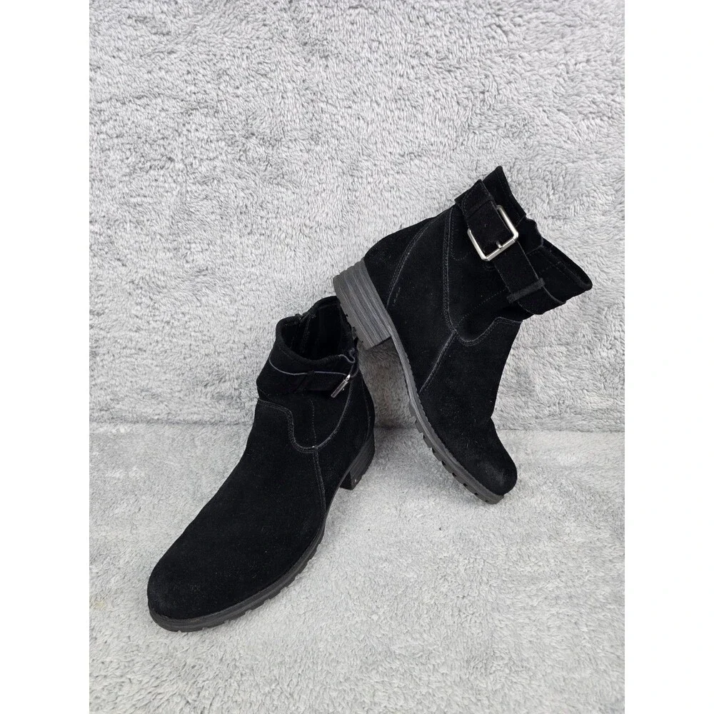 ​Clarks Collection Womens Black Suede Ankle Boots Size 8.5 M Zip Buckle Comfort